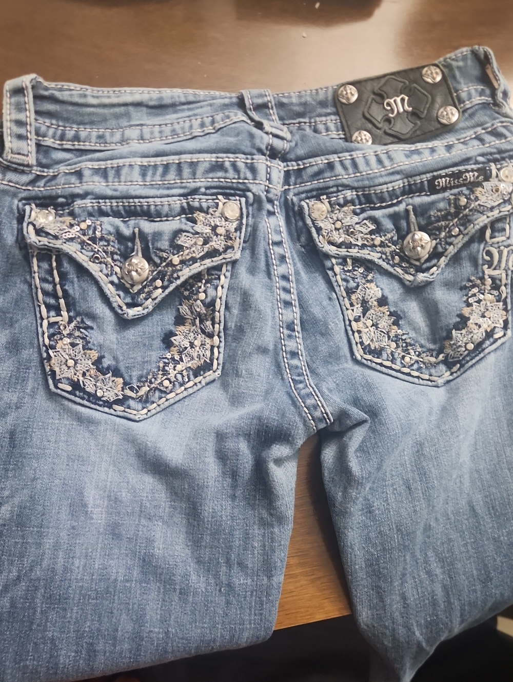 Miss Me Blue Embroidered Boot Cut Jeans Low Rise